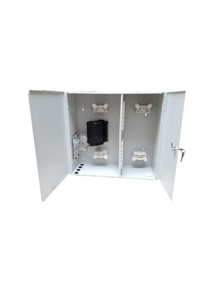 AMP940 Caja metálica RITI 2 puertas 2p Entrada/4p Salida, capacidad 72 fusiones + 72 adap. SC (no incluidos) 500x480x187mm