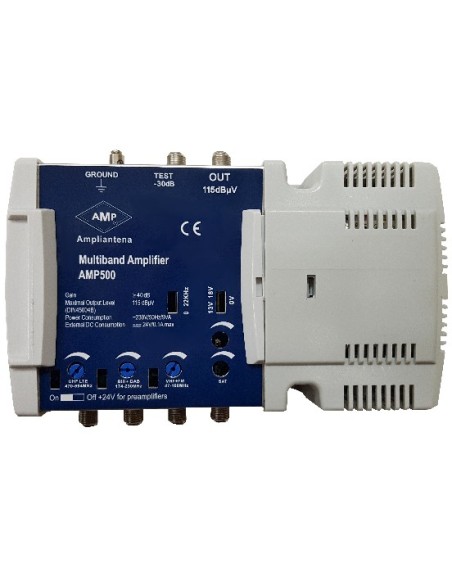 Multiband amplifier 4 inputs 40 dB with satellite (UHF LTE700 / BIII+DAB / VHF+FM / SAT)