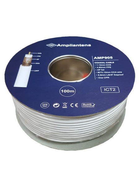 Coaxial cable CCS white LSHF CPR Dca 100m
