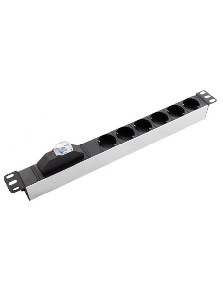 Shucko 19" 1U 6 tomas DIN cortocircuito