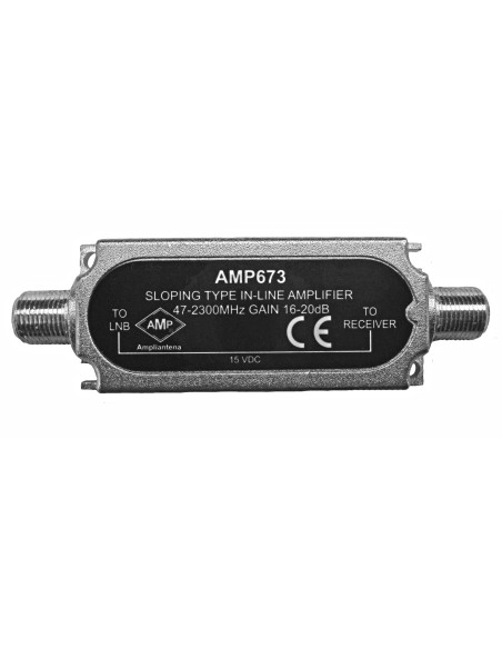 AMP673 Amplificador de línea enchufable F/F 47-862/950-2150MHz 16/20dB