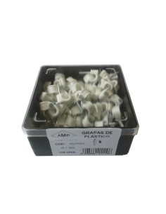 AMP694 Grapa blanca abierta clavo acero N7 (Caja plástica 100 ud)