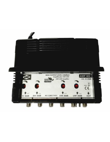 AMP402 Central blindada cubierta ABS 4 Entradas/ 30dB (BI+FM/BIII+DAB/2 UHF) 118dBuV "LTE"