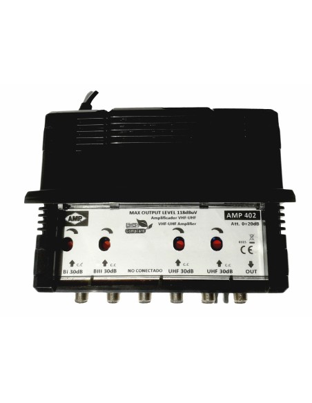 AMP402 Central blindada cubierta ABS 4 Entradas/ 30dB (BI+FM/BIII+DAB/2 UHF) 118dBuV "LTE"